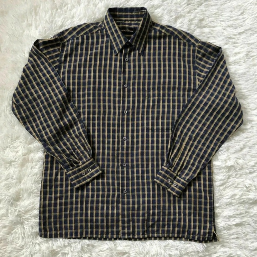 Bugatchi Uomo Long Sleeve Plaid Button Up Sz Large